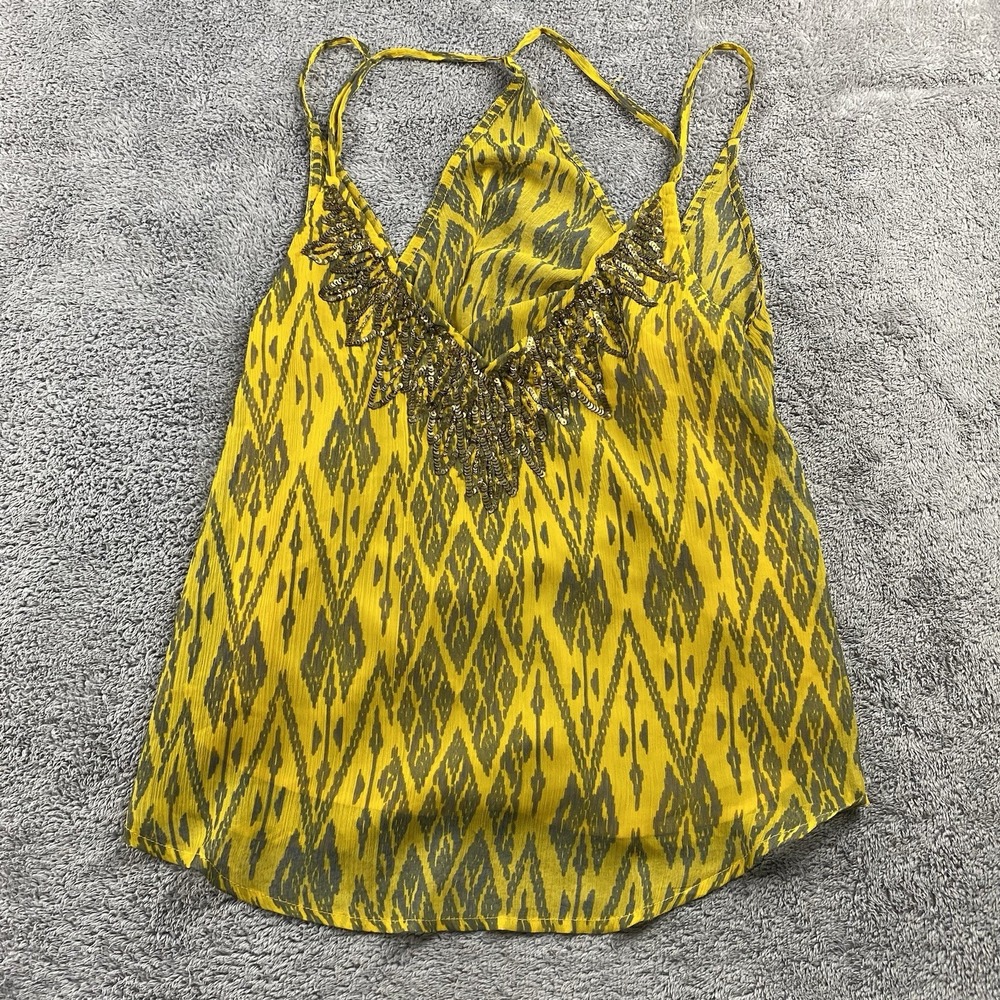 Ecote Embroidered Sequined Tank Womens‎ XS Yellow